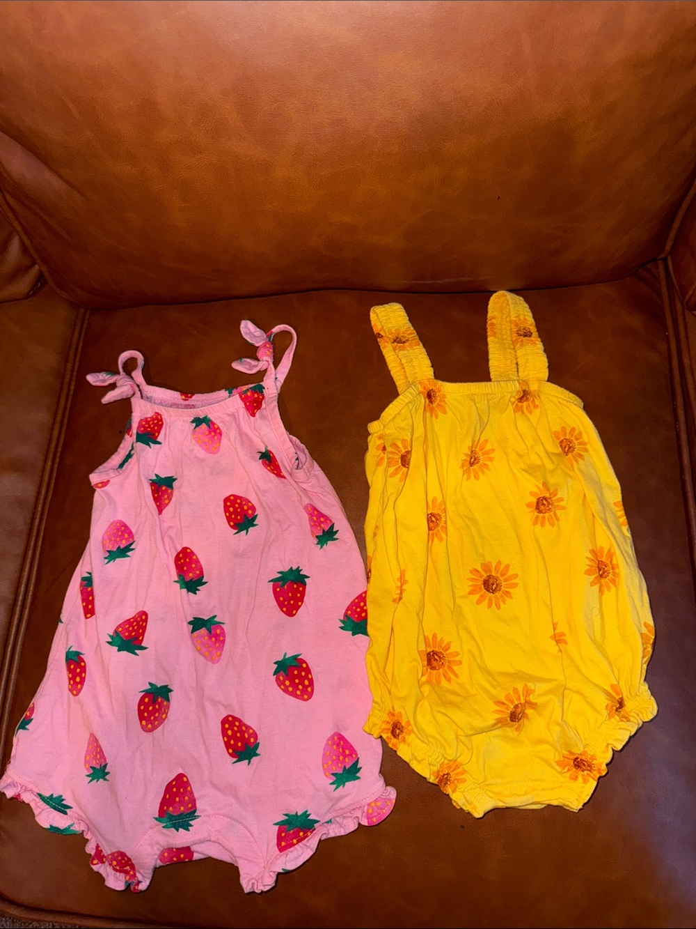 Old Navy Pink Strawberry & Yellow Sunflower Girls One-Piece Rompers
